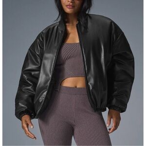 ALO Yoga faux leather Black Bomber Jacket NWOT